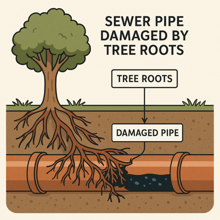Sewer Pipe damaged by Tree Roots — 750×750